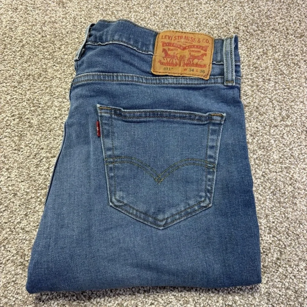 Levis 511 Slim Straight Jeans Mens 34x36 Medium Wash Blue Stretch 04511-3920